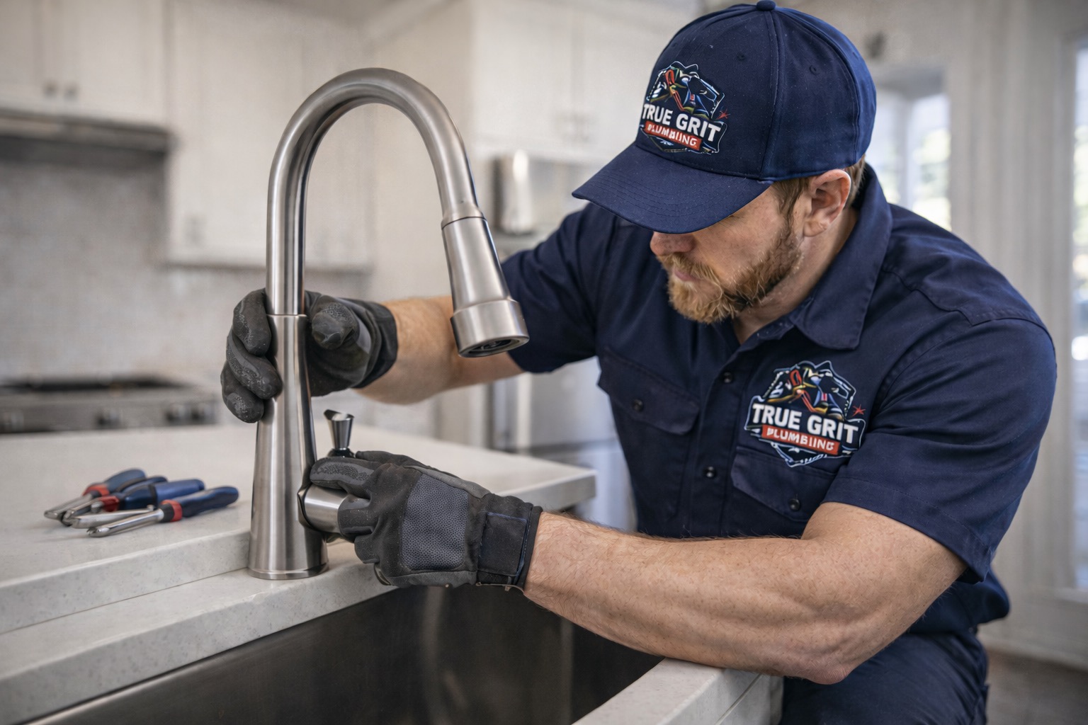 Licensed plumber working on residential pipes