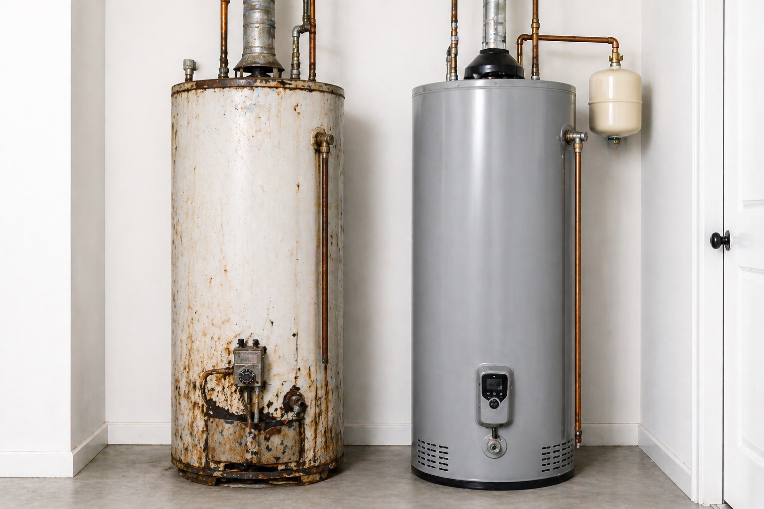 Professional plumber reviewing water heater repair options with a homeowner in Northwest Georgia