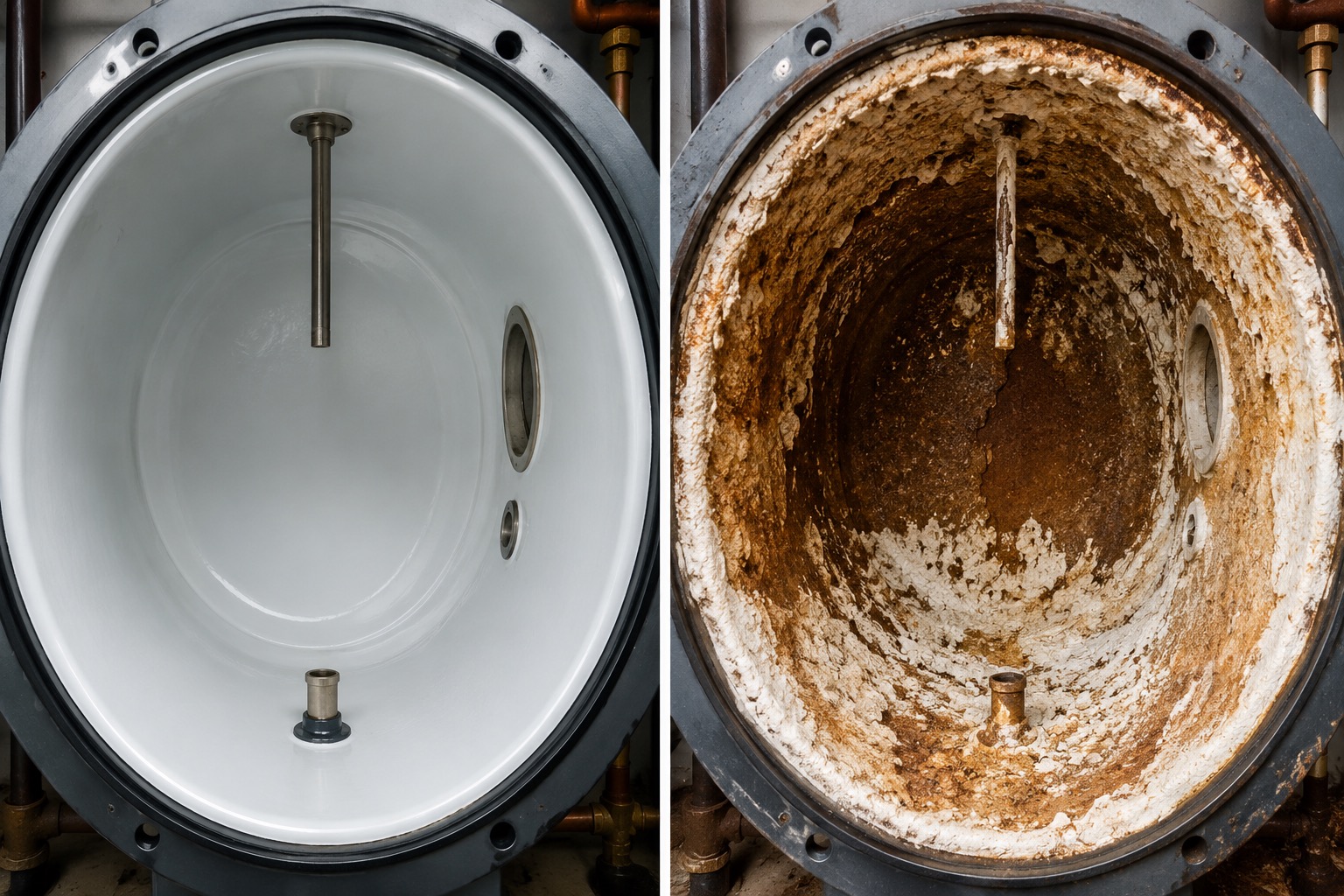 True Grit Plumbing technician flushing a water heater in a Bartow County Georgia home